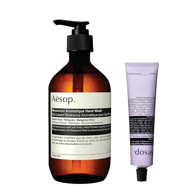 Aesop Reverence Aromatique Hand Wash 169 oz  Eleos Aromatique Hand Balm 25 oz  Hand Care Set to Exfoliate and Nourish  Set of 2